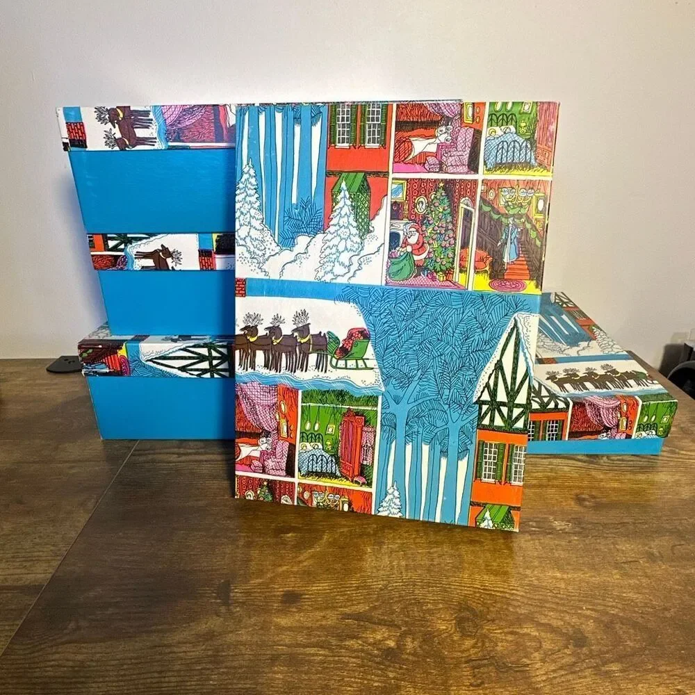 Vintage Christmas Gift Boxes Nesting Heavy Duty Unique set 10 Santa Sleigh